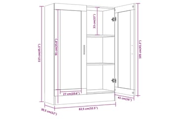beBasic Vitrineskap brun eik 82,5x30,5x115 cm konstruert tre - Brun - Oppbevaring - Skap - Vitrineskap