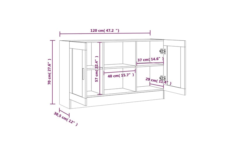 beBasic Vitrineskap grå sonoma 120x30,5x70 cm konstruert tre - GrÃ¥ - Vitrineskap