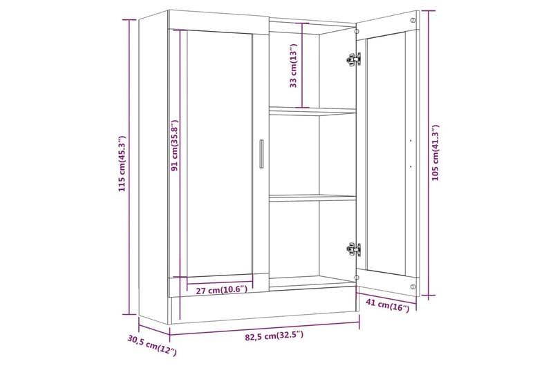 beBasic Vitrineskap røkt eik 82,5x30,5x115 cm konstruert tre - Brun - Oppbevaring - Skap - Vitrineskap