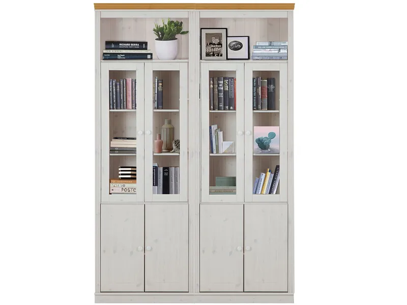Bokhylle Loft24 Anita Hvit/honning - Hvit/honning - Oppbevaring - Skap - Vitrineskap