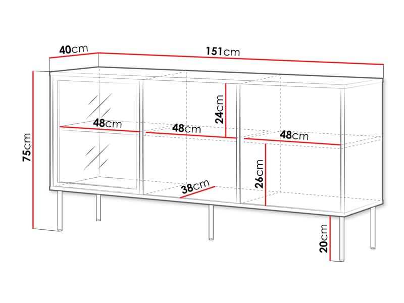 Claven skjenk 151 cm - brun - Oppbevaring - Skap - Vitrineskap