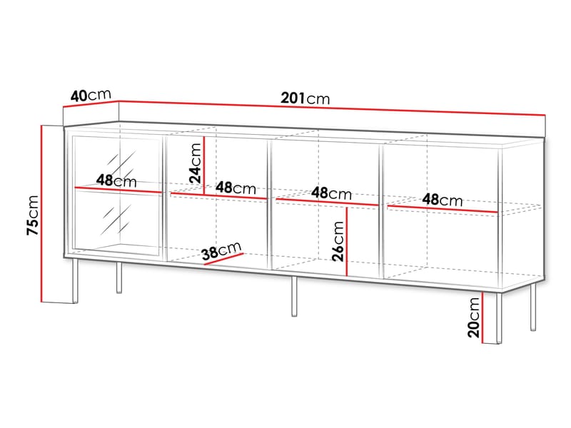 Claven skjenk 200 cm - brun - Oppbevaring - Skap - Vitrineskap