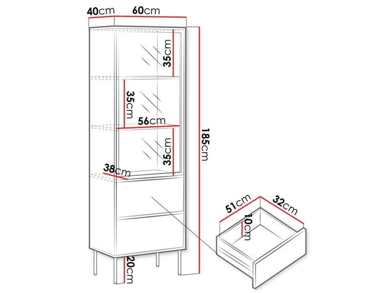 Claven Vitrineskap 60x185 cm - beige - Oppbevaring - Skap - Vitrineskap