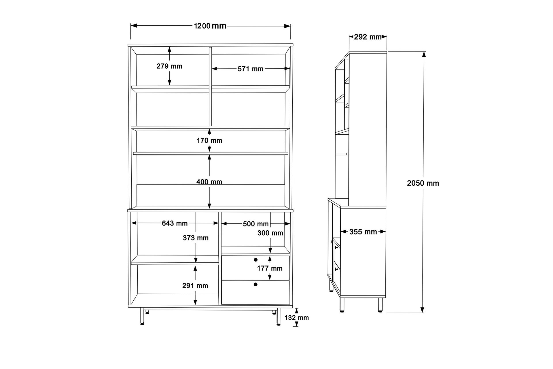 Donae Highboard - Eik/Rød - Oppbevaring - Skap - Oppbevaringsskap