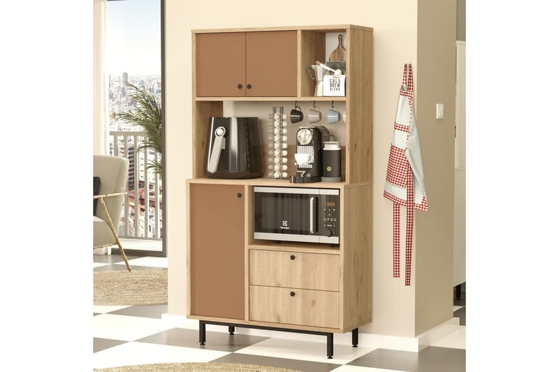 Donae Highboard - Eik/Rød - Oppbevaring - Skap - Oppbevaringsskap