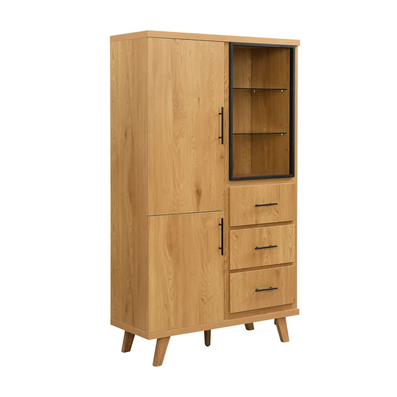 Elvik høyskap 188 cm i MDF med dører og skuffer, eikedekor