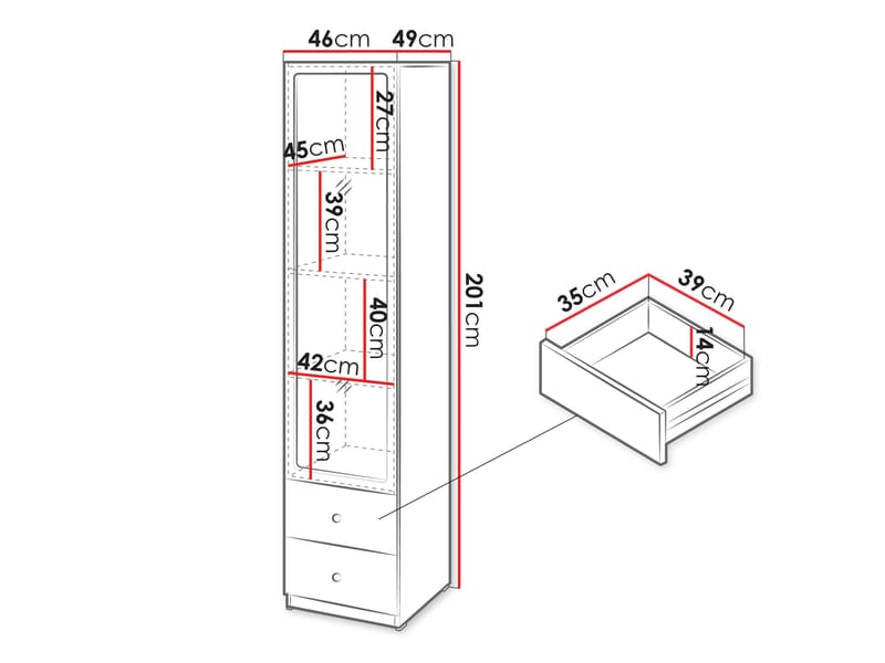 Fayric Vitrineskap 46x201 cm - Beige - Oppbevaring - Skap - Vitrineskap