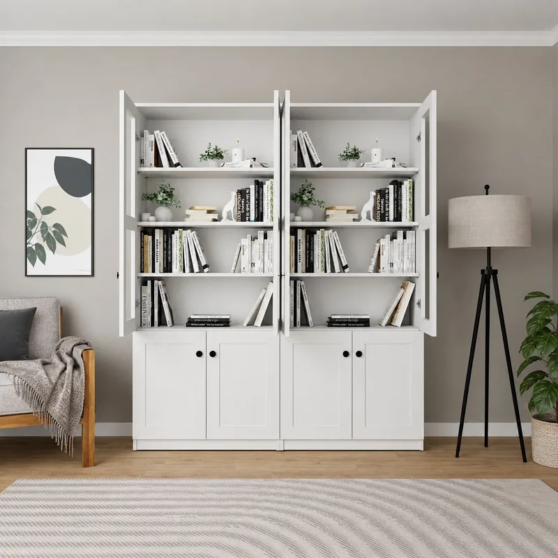 Flerbruks skap Hanah Home Lisa (160 x 190 x 37 cm) Hvit - Hvit - Oppbevaring - Skap - Vitrineskap