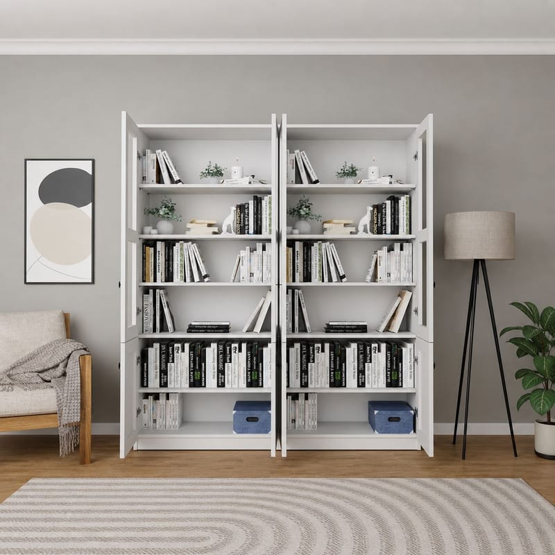 Flerbruks skap Hanah Home Lisa (160 x 190 x 37 cm) Hvit - Hvit - Oppbevaring - Skap - Vitrineskap