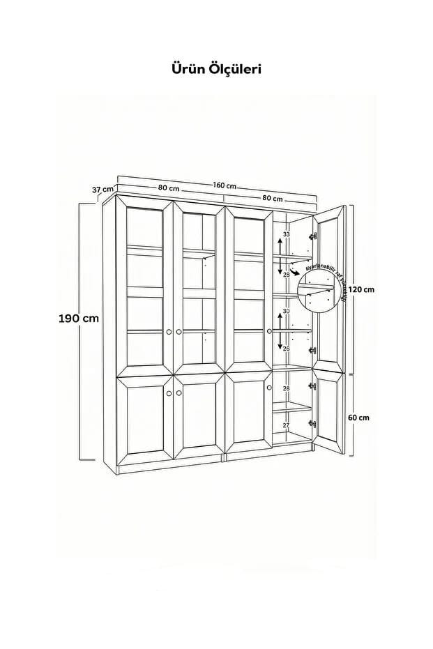 Flerbruks skap Hanah Home Lisa (160 x 190 x 37 cm) Hvit - Hvit - Oppbevaring - Skap - Vitrineskap