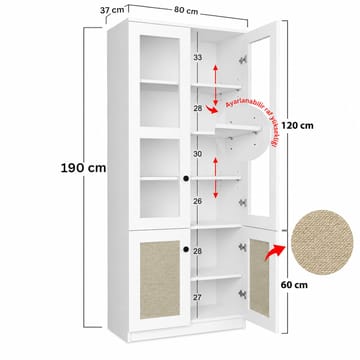 Flerbruks skap Hanah Home Lisa (80 x 190 x 37 cm) Hvit - Hvit - Oppbevaring - Skap - Vitrineskap