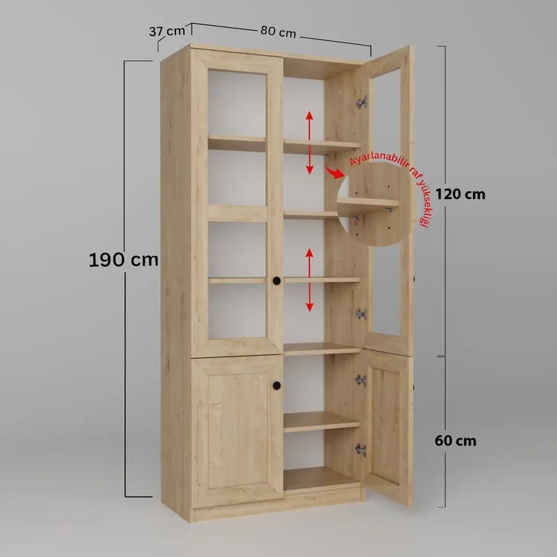 Flerbruks skap Hanah Home Lisa (80 x 190 x 37 cm) Sapphire Oak - Sapphire Oak - Oppbevaring - Skap - Vitrineskap