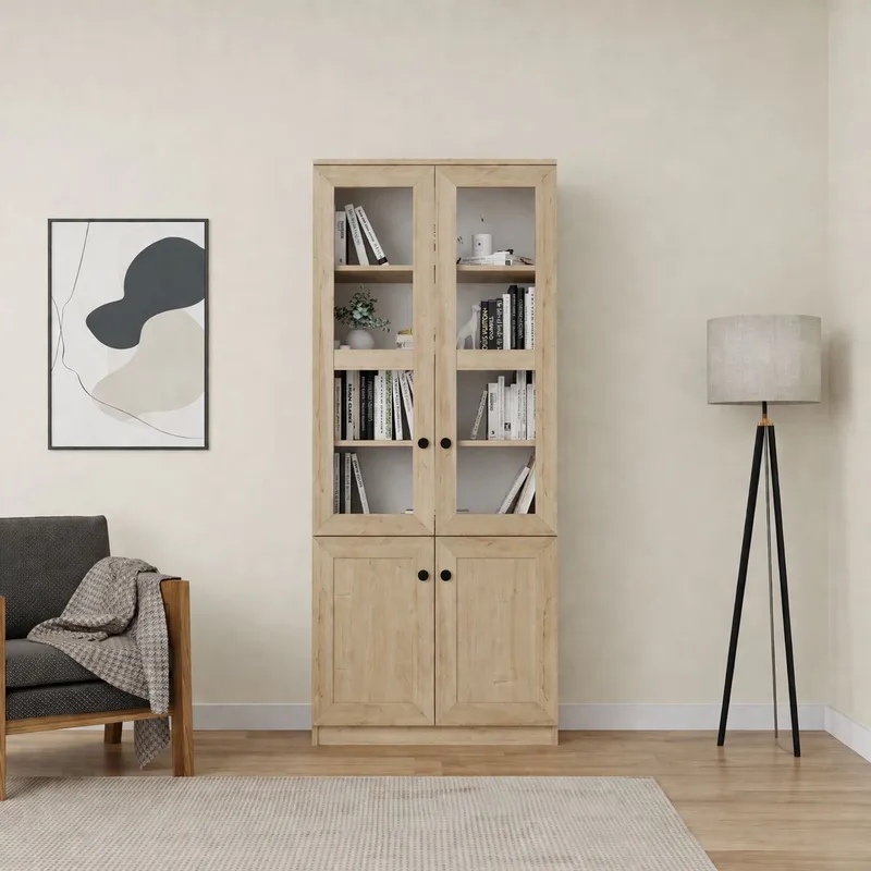 Flerbruks skap Hanah Home Lisa (80 x 190 x 37 cm) Sapphire Oak - Sapphire Oak - Oppbevaring - Skap - Vitrineskap