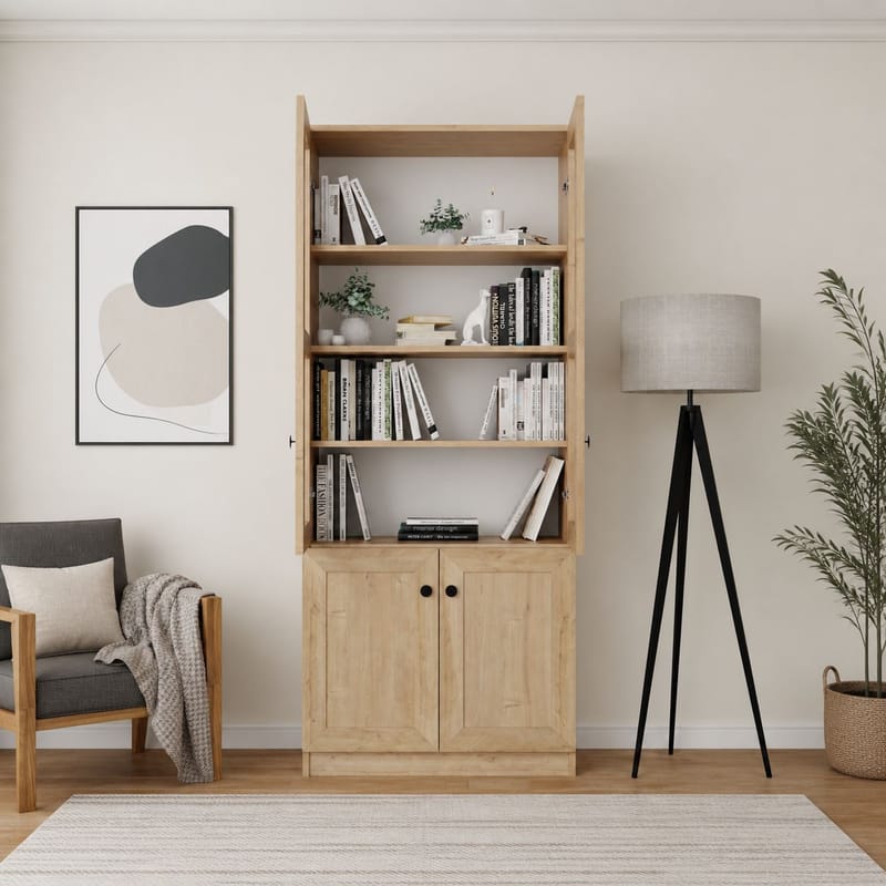 Flerbruks skap Hanah Home Lisa (80 x 190 x 37 cm) Sapphire Oak - Sapphire Oak - Oppbevaring - Skap - Vitrineskap