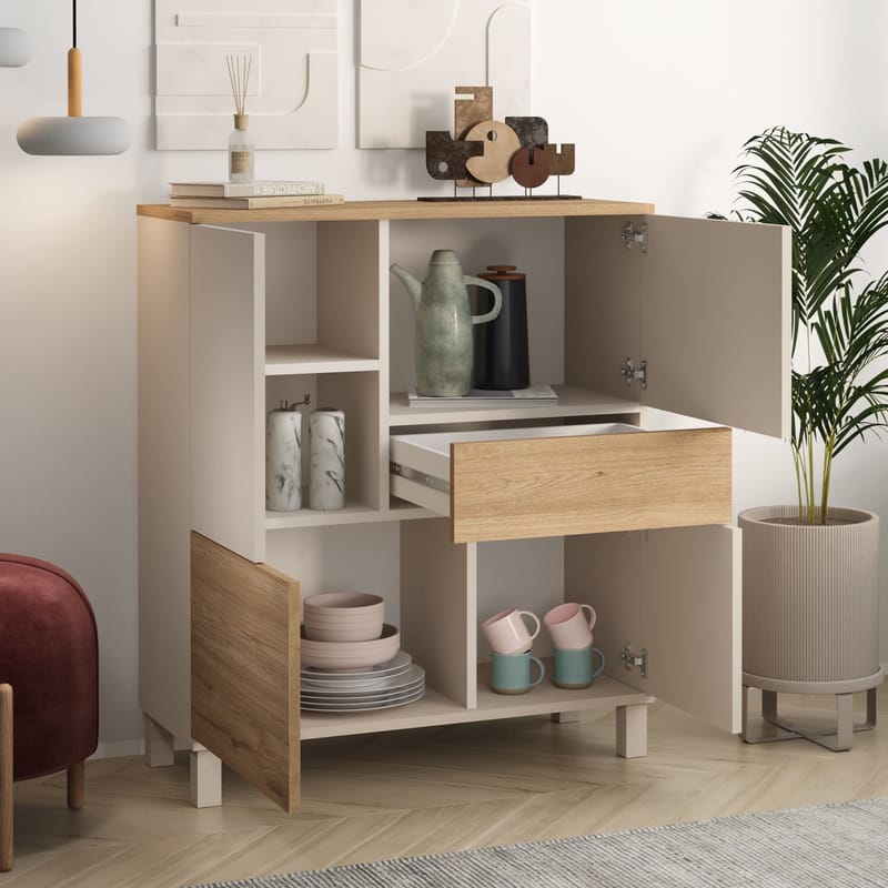 Flerbruks skap Hanah Home Mood (87,2 x 101,1 x 35 cm) Sand Oak - Sand og eik - Oppbevaring - Skap - Oppbevaringsskap