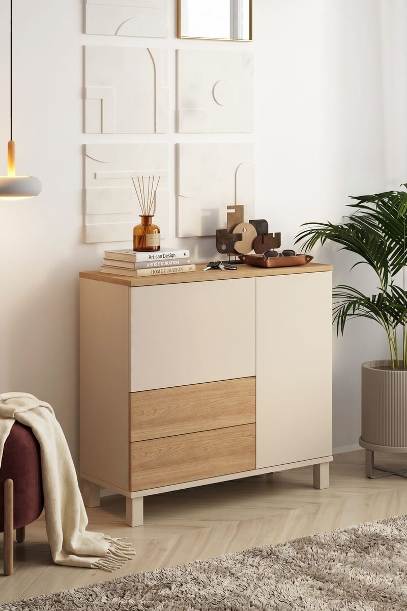 Flerbruks skap Hanah Home Mood (87,2 x 82,4 x 35 cm) Sand Oak - Sand og eik - Oppbevaring - Skap - Oppbevaringsskap