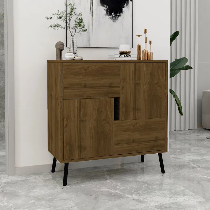 Flerbruks skap Homitis Darien (76,5 x 79,5 x 35 cm) Istanbul valnøtt svart tre - Oppbevaring - Skap - Oppbevaringsskap