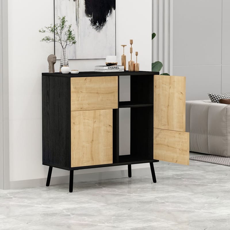 Flerbruks skap Homitis Darien (76,5 x 79,5 x 35 cm) Svart tre safir-eik - Oppbevaring - Skap - Oppbevaringsskap
