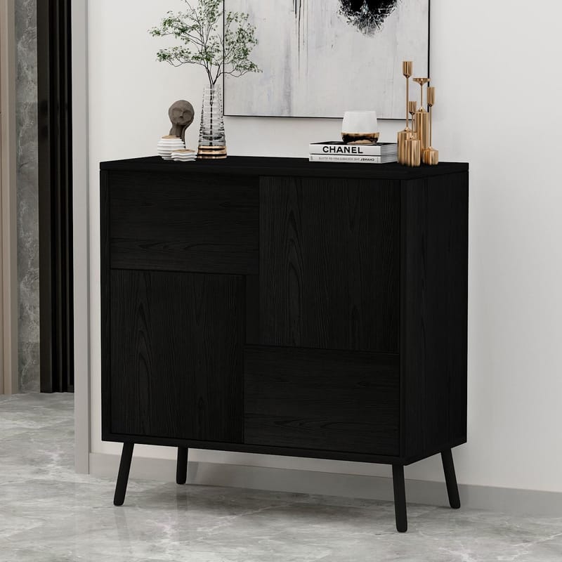 Flerbruks skap Homitis Darien (76,5 x 79,5 x 35 cm) Svart tre - Oppbevaring - Skap - Oppbevaringsskap
