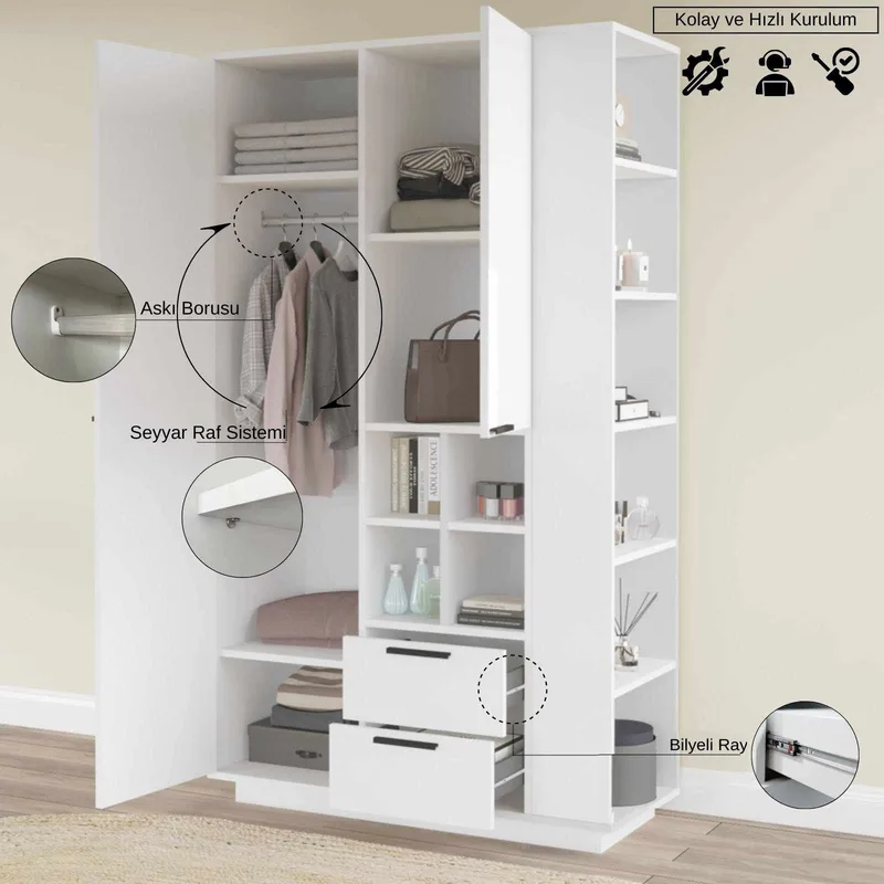 Flerbruksskap Skye Decor Dara (110 x 190 x 45 cm) Hvit - Hvit - Oppbevaring - Skap - Oppbevaringsskap