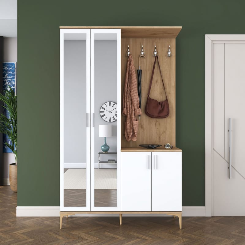 Hallstativ Wallxpert Dara EA147 (120 x 198,6 x 37,5 cm) Valnøtt hvit - Valnøtt og hvit - Oppbevaring - Skap - Vitrineskap