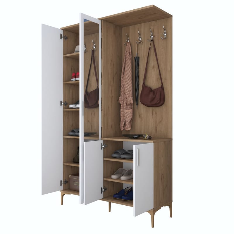 Hallstativ Wallxpert Dara EA147 (120 x 198,6 x 37,5 cm) Valnøtt hvit - Valnøtt og hvit - Oppbevaring - Skap - Vitrineskap