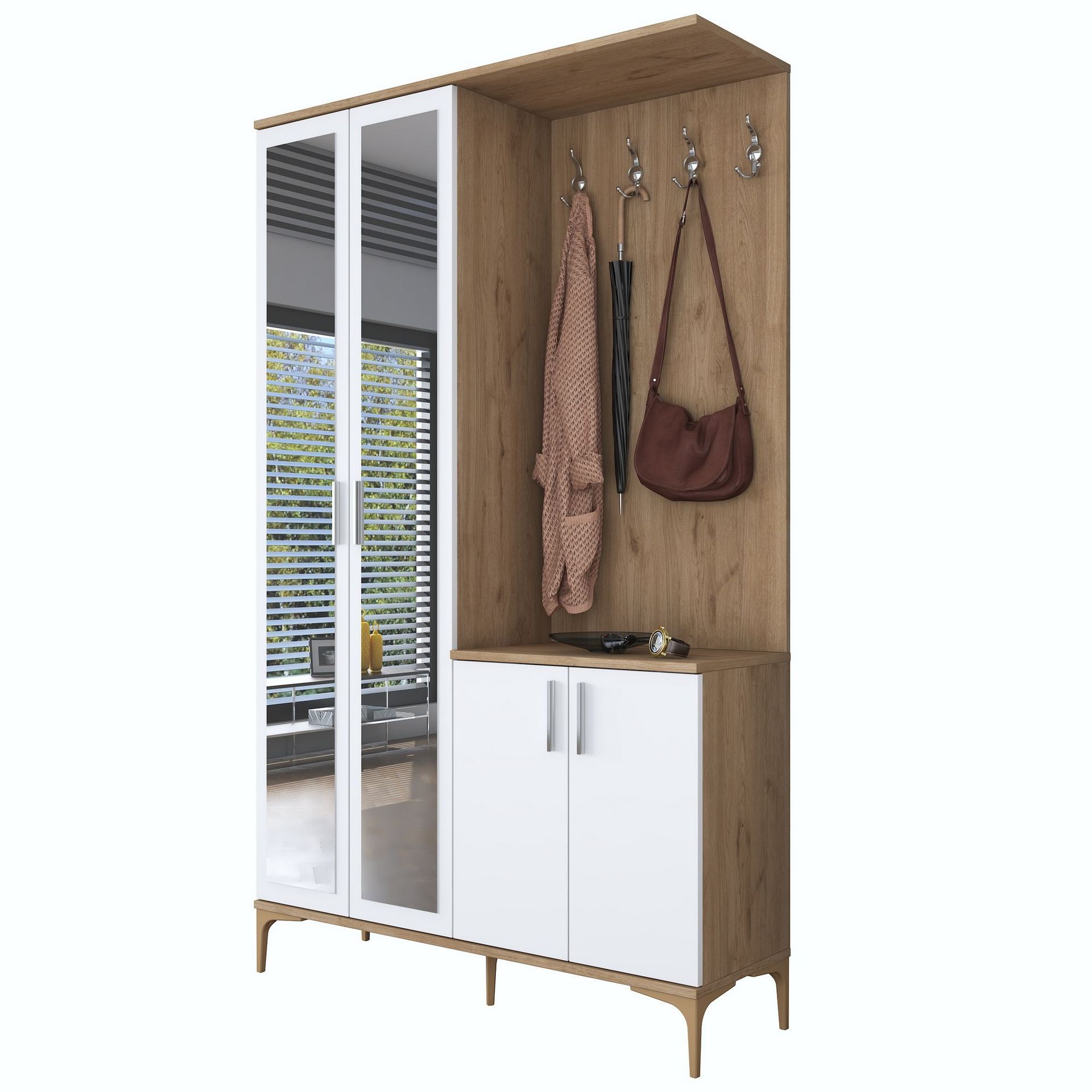 Hallstativ Wallxpert Dara EA147 (120 x 198,6 x 37,5 cm) Valnøtt hvit - Valnøtt og hvit