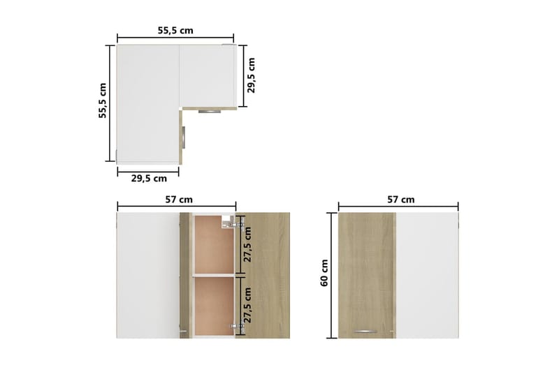 Hengende hjörneskap sonoma eik 57x57x60 cm sponplate - Brun - Oppbevaring - Skap - Hjørneskap