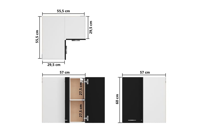 Hengende hjørneskap svart 57x57x60 cm sponplate - Svart - Oppbevaring - Skap - Hjørneskap