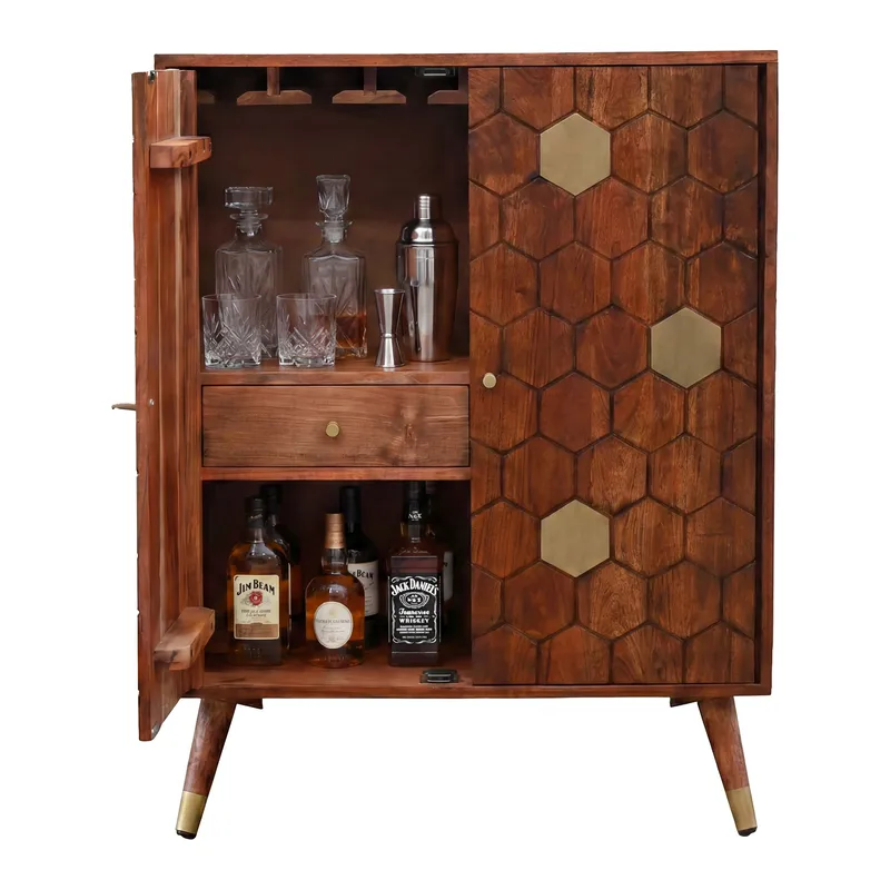 Invara barskap 75x96 cm i massivt akasietre - varm brun - Oppbevaring - Skap - Barskap
