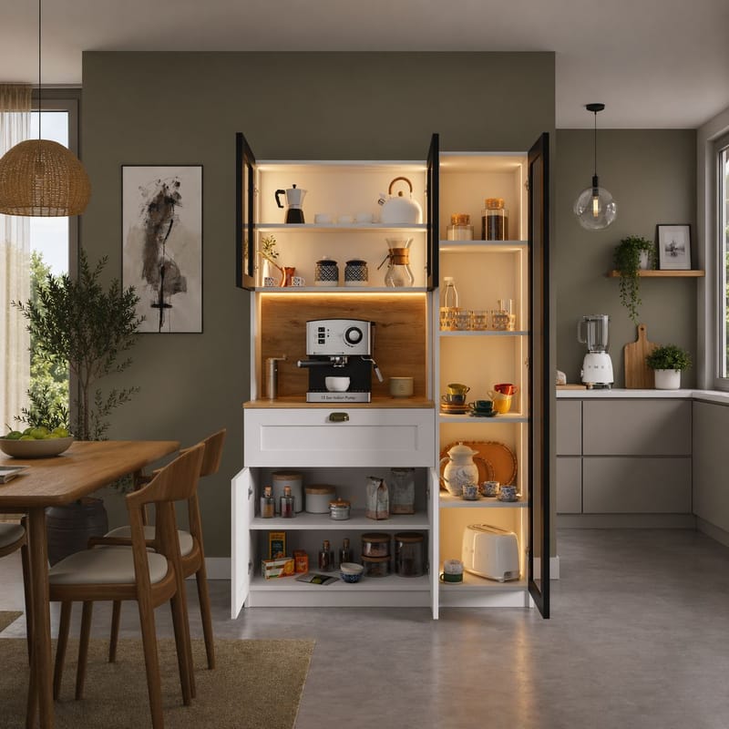 Kaffestasjon Hanah Home Nero (120 x 191,8 x 44 cm) Hvit - Hvit - Oppbevaring - Skap - Vitrineskap