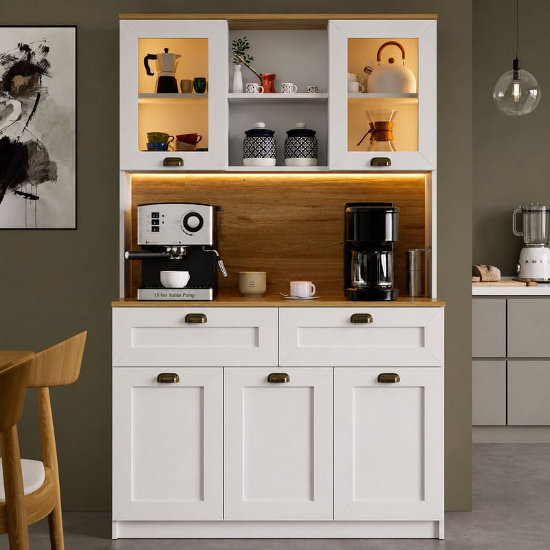 Kaffestasjon Hanah Home Vionna (120 x 191,8 x 44 cm) Hvit - Hvit - Oppbevaring - Skap - Vitrineskap