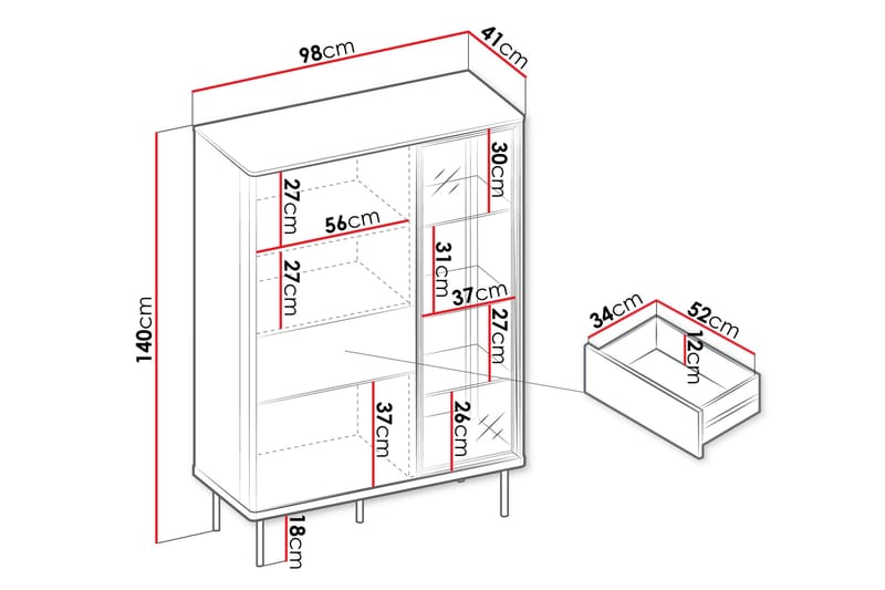 Levisa Vitrineskap 98x140 cm - Brun/Sort - Oppbevaring - Skap - Vitrineskap