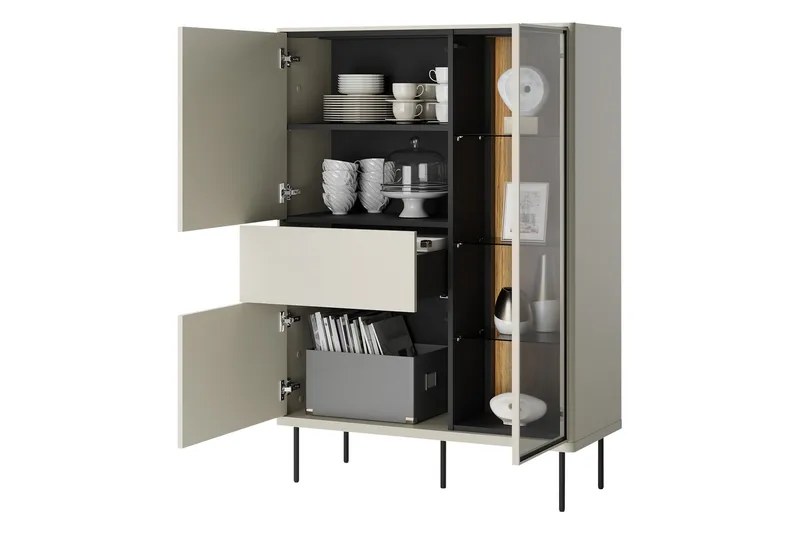 Levisa Vitrineskap 98x140 cm - Brun/Sort - Oppbevaring - Skap - Vitrineskap