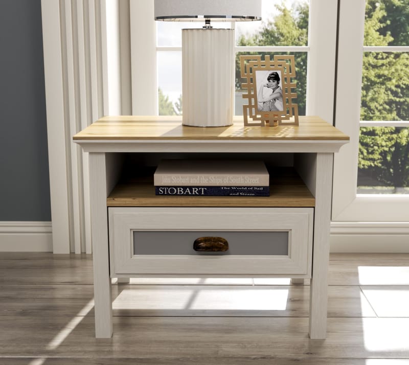 Lilena Nattbord 60 cm - Krem, eik, grå - Oppbevaring - Skap - Oppbevaringsskap