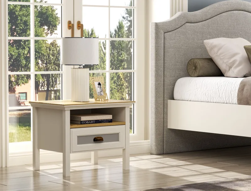 Lilena Nattbord 60 cm - Krem, eik, grå - Oppbevaring - Skap - Oppbevaringsskap