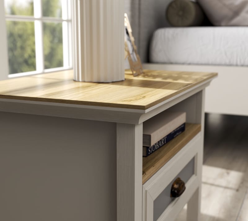 Lilena Nattbord 60 cm - Krem, eik, grå - Oppbevaring - Skap - Oppbevaringsskap