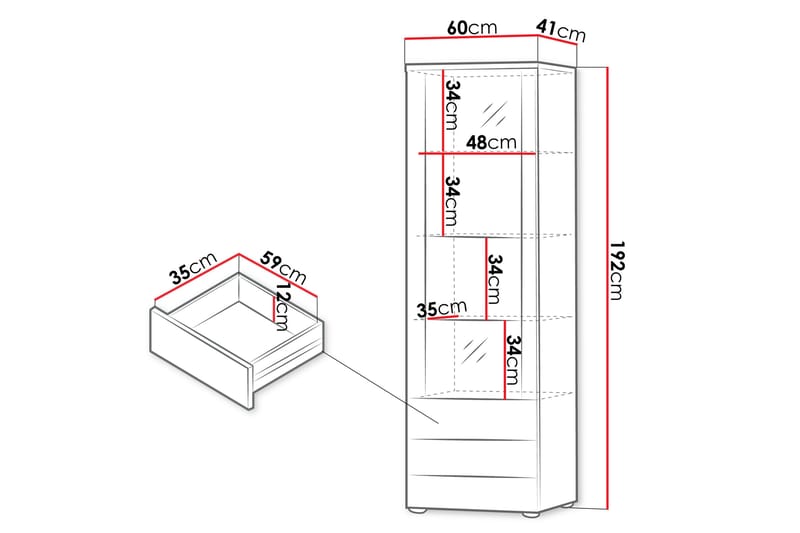 Lyrosen Vitrinskåp 60x192 cm - Beige - Oppbevaring - Skap - Vitrineskap