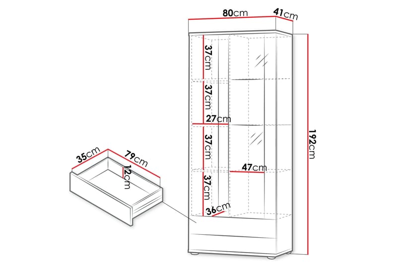 Lyrosen Vitrinskåp 80x19 cm - Beige - Oppbevaring - Skap - Vitrineskap