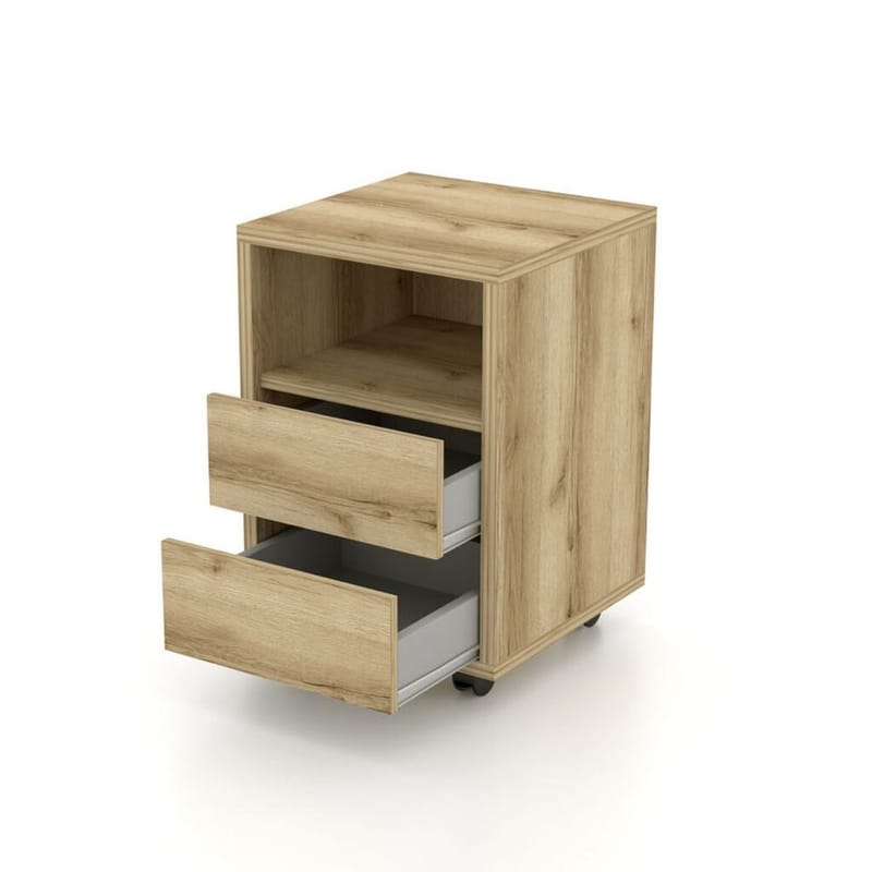 Skap med hjul Agapi med 2 skuffer, Grand Naturlig Eik Laminat