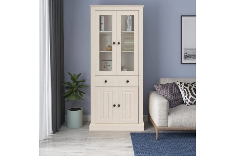 Mille Vitrineskap 78x182 cm - Hvit - Oppbevaring - Skap - Vitrineskap