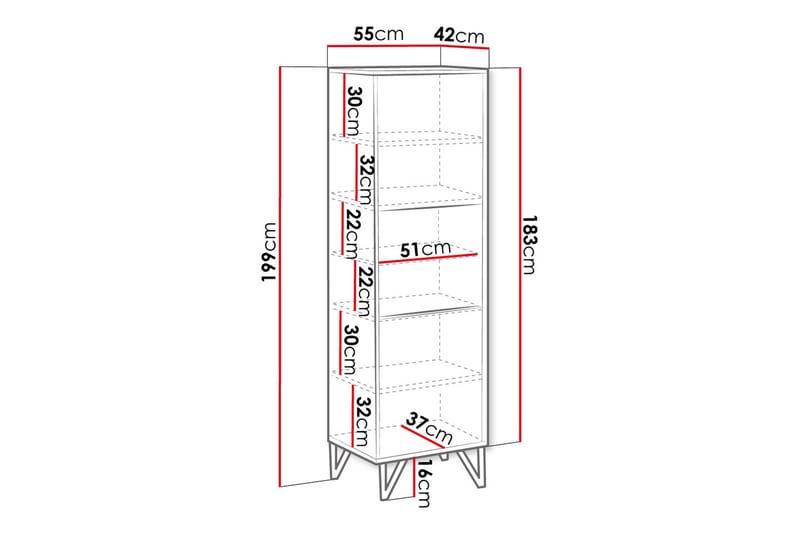 Mintiz Vitrineskap 55x199 cm - Svart - Oppbevaring - Skap - Vitrineskap