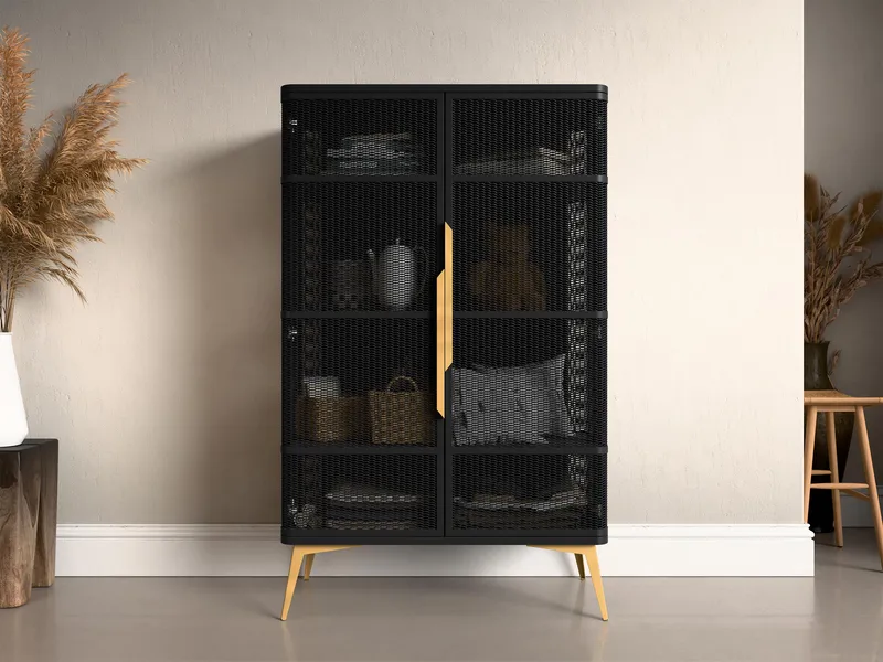 Mireva Vitrineskap 90x145 cm - svart/gull - Oppbevaring - Skap - Vitrineskap