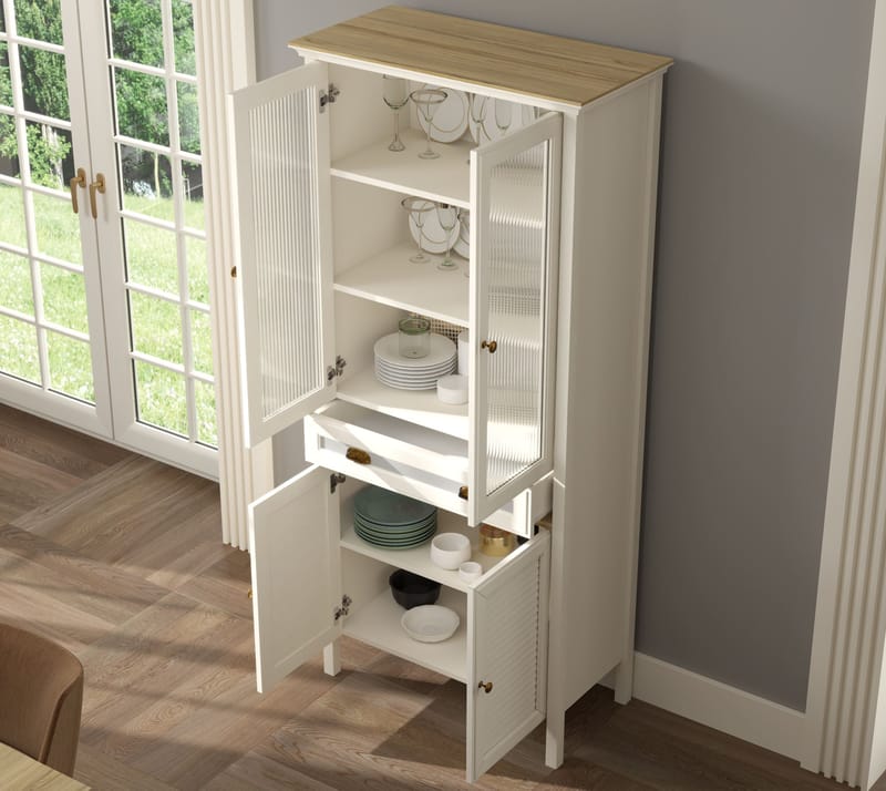 Murina Multifunksjonsskap 88x194 cm - Krem, eik, grå - Oppbevaring - Skap - Vitrineskap