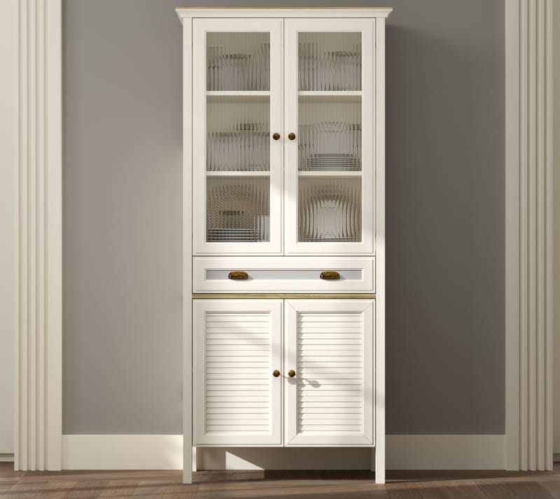 Murina Multifunksjonsskap 88x194 cm - Krem, eik, grå - Oppbevaring - Skap - Vitrineskap