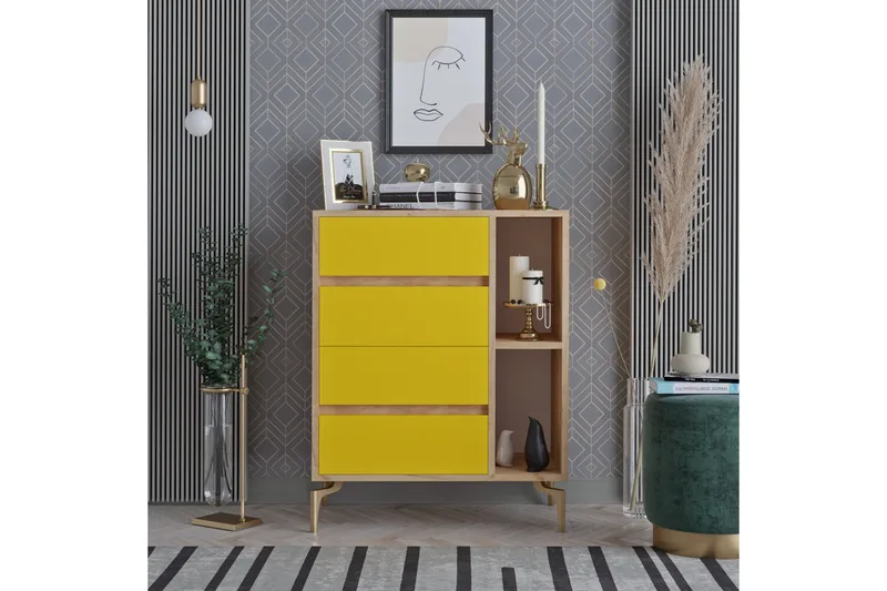 Byrå Guld|Ek|Gul - Oppbevaring - Skap - Oppbevaringsskap