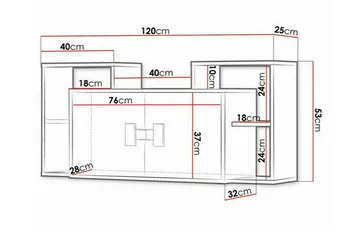Castlebay Highboard Grey High Gloss - Oppbevaring - Skap - Oppbevaringsskap