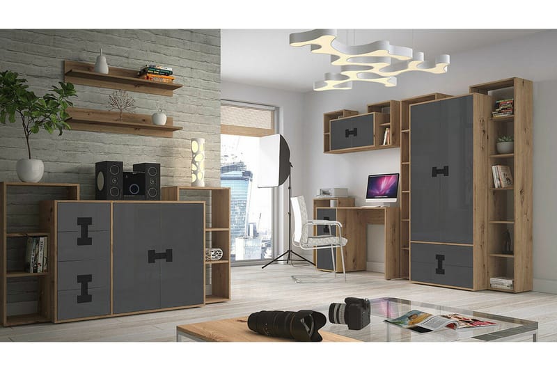 Castlebay Highboard Grey High Gloss - Oppbevaring - Skap - Oppbevaringsskap