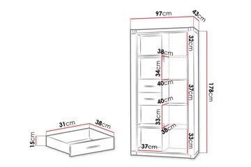 Dallas Skap 44x97 cm - Eik - Oppbevaring - Skap - Oppbevaringsskap