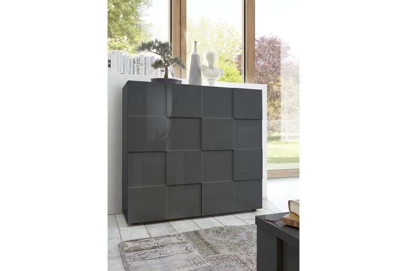 Dama Highboard 121 cm - Grå Høyglanslakk - Oppbevaring - Skap - Oppbevaringsskap